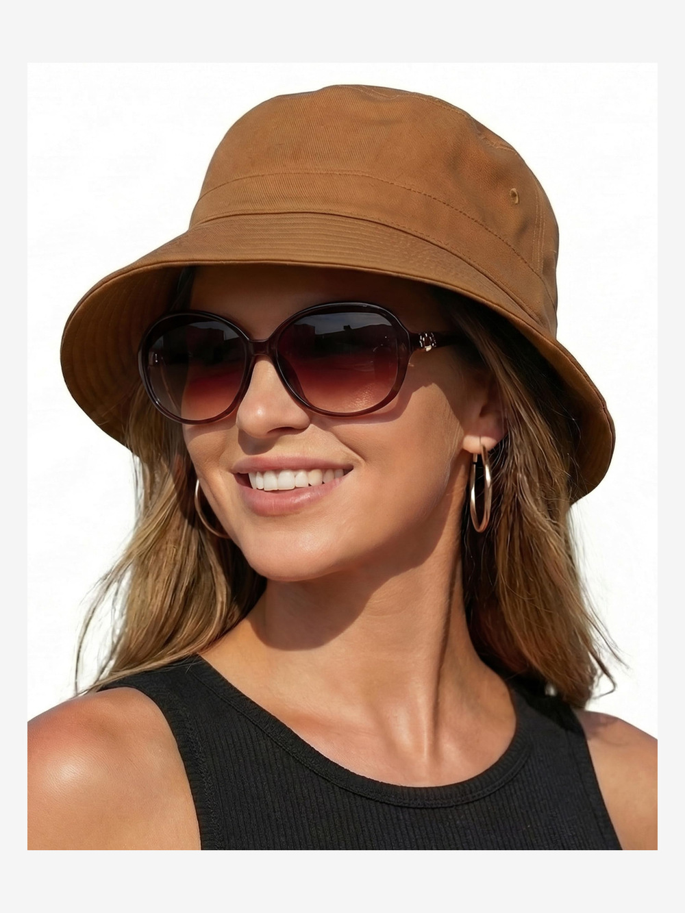 Bucket Sun Hats for Woman Men Cotton Summer Beach Hat Golf | Camel | Size M